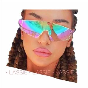 Pink Holographic Iridescent Shield Sunglasses
